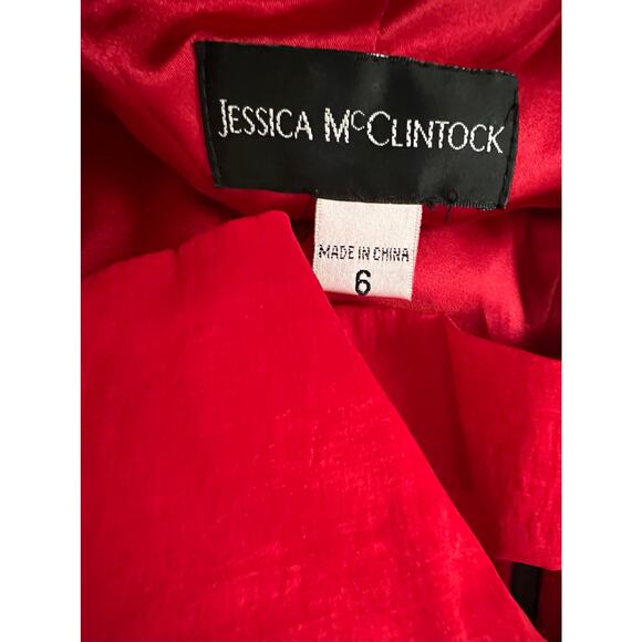 Jessica McClintock Red Mini Cocktail Dress Bodycon Satin 6 Open Back Bandage - Picture 4 of 6
